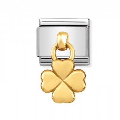 Nomination Stainless Steel  & 18ct Gold Four Leaf Clover drop Charm.