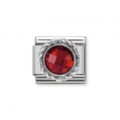 Nomination Silver Shine Round Facetted CZ Charm Red