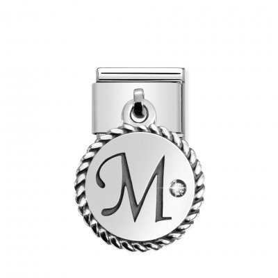 Nomination Drop CZ set Initial M Charm in Stainless Steel, CZ & Silver.