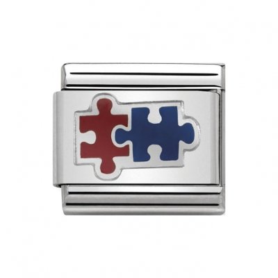 Nomination Silver Shine Autism  Red and Blue Jigsaw Charm