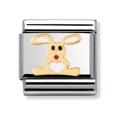 Nomination Stainless Steel, 18ct Gold & Enamel White Rabbit Charm.