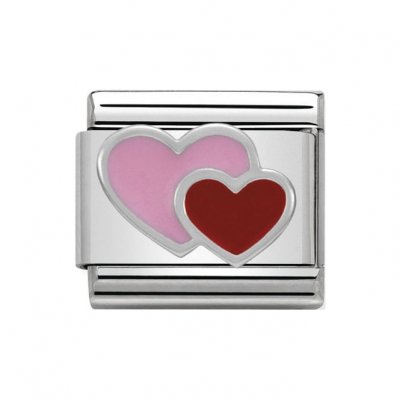 Nomination Silver Shine Red Pink Double Heart Charm