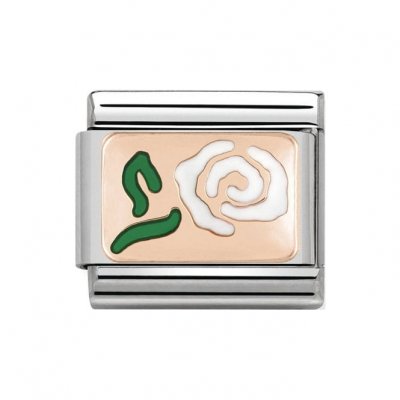 Nomination 9ct Rose Gold & White Enamel Rose Charm.