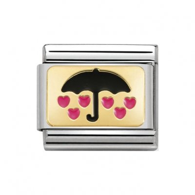 Nomination Enamel Black Umbrella Fuchsia Hearts Charm