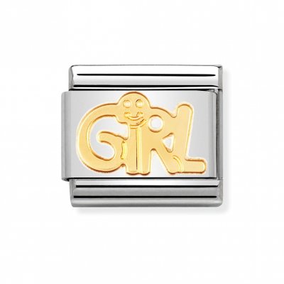 Nomination 18ct Gold Girl writings Charm.