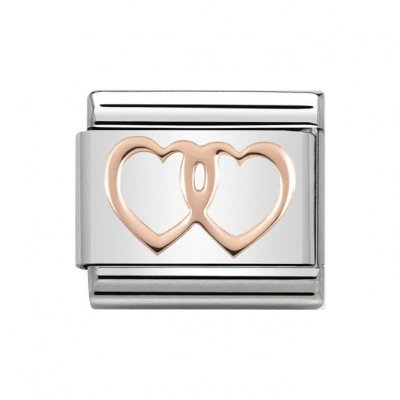 Nomination 9ct Rose Gold Double Heart Charm.