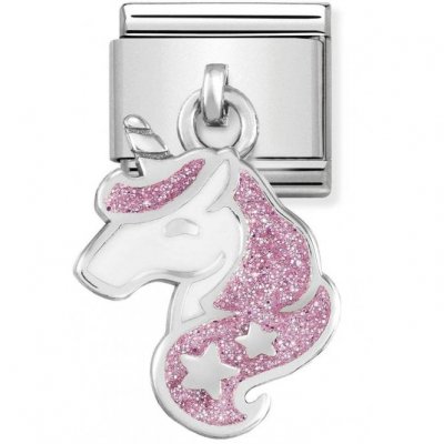 Nomination Unicorn Pink Glitter Dangle Enamel & Silver Charm.