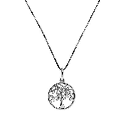 Azendi Silver CZ Tree of Life pendant on 18