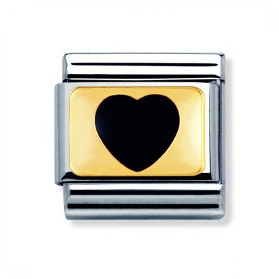 Nomination Enamel & 18ct Gold Plate Black Heart Charm.