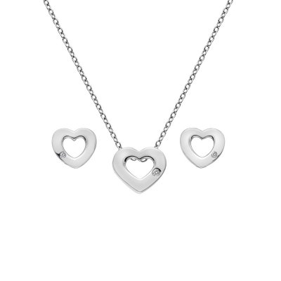 Hot Diamonds Silver Diamond Heart Stud Earrings & Pendant Set