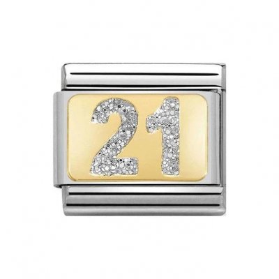 Nomination 18ct Gold 21 Twenty One Glitter Plate Charm.