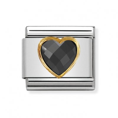 Nomination 18YG CZ Heart Black Facetted Charm