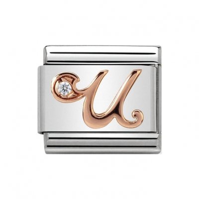 Nomination 9ct Rose Gold CZ set Initial U Charm.