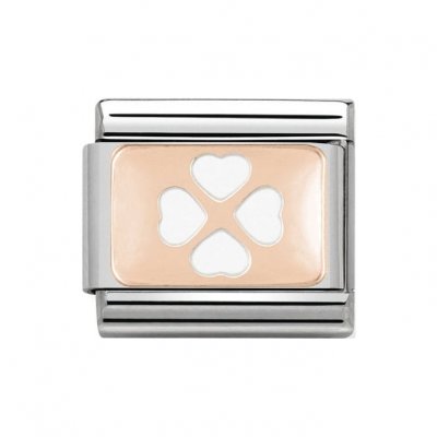 Nomination 9ct Rose Gold & White Enamel Clover Charm.