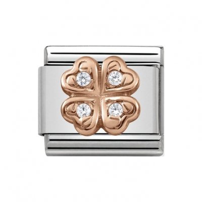 Nomination 9ct Rose Gold CZ White Four Leaf Clover Charm.