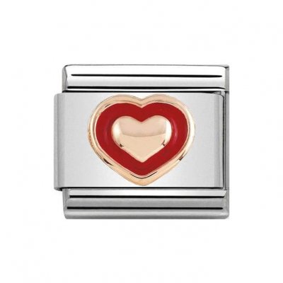 Nomination 9ct Rose Gold & Red Border Enamel Heart Charm