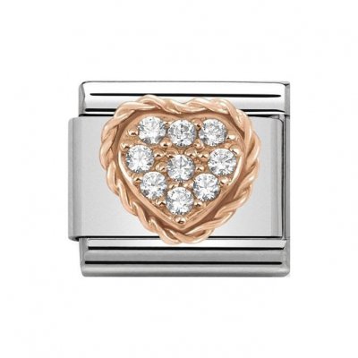 Nomination 9ct Rose Gold Heart White CZ Pave Charm.