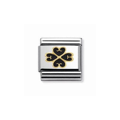 Nomination 18ct Gold & Enamel Black 4 Hearts Clover