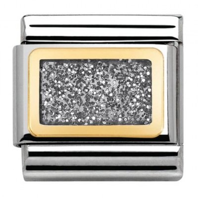 Nomination 18ct Gold Silver Glitter Square