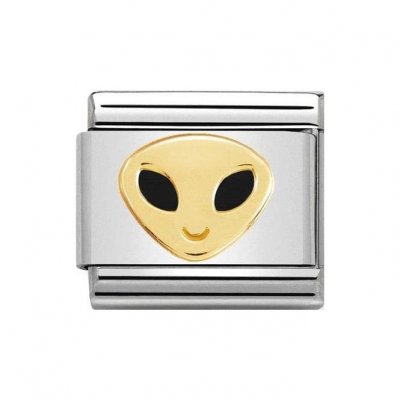 Nomination Stainless Steel, 18ct Gold & Enamel Black Alien Head