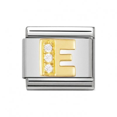 Nomination 18ct Gold CZ set Initial E Charm.