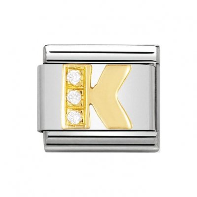 Nomination 18ct Gold CZ set Initial K Charm.