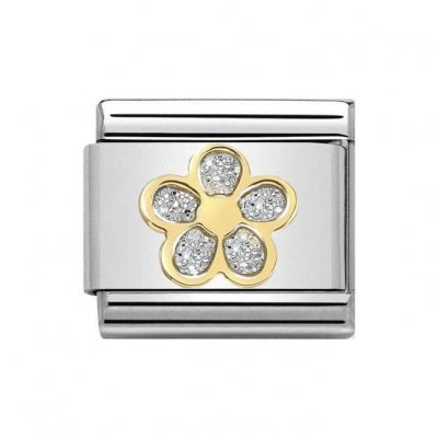Nomination 18ct Gold Glitter Flower Plate Charm.