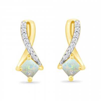 9ct Gold Diamond & Opal Earrings