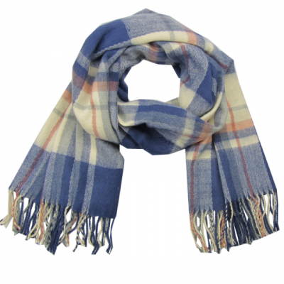 Blue Cream & Pink Tartan Scarf