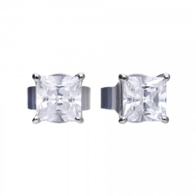 DiamonFire Silver Zirconia Princess Cut Solitaire Earrings