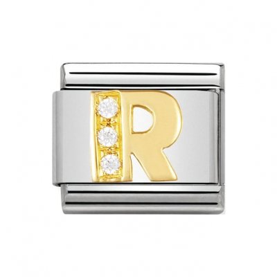 Nomination 18ct Gold CZ set Initial R Charm.