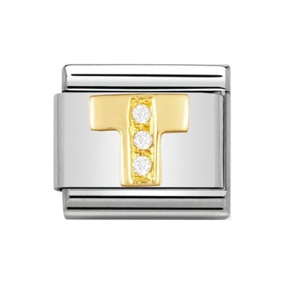 Nomination 18ct Gold CZ set Initial T Charm.