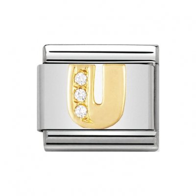 Nomination 18ct Gold CZ set Initial U Charm.