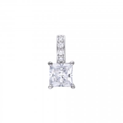 DiamonFire Silver Zirconia Princess Cut Solitaire Pendant