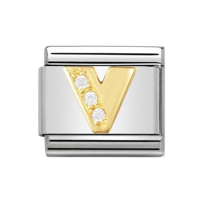 Nomination 18ct Gold CZ set Initial V Charm.