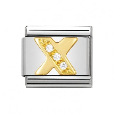 Nomination 18ct Gold CZ set Initial X Charm.