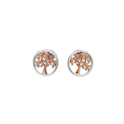 Azendi Silver & Rose Vermeil Tree of Life Stud Earring