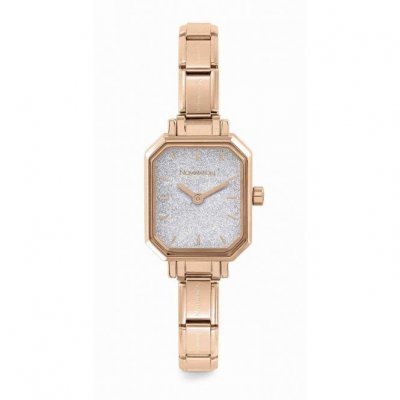 Nomination Paris Classic Rose Gold Plated & Rectangular Silver Glitter Dial Watch