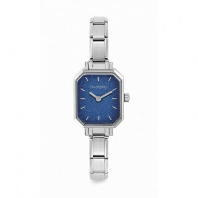 Paris Classic Stainless Steel & Rectangular Blue Glitter Dial Watch