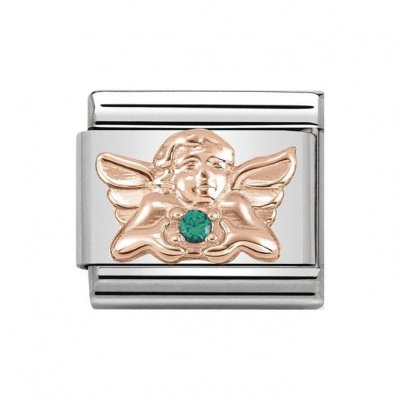 Nomination 9ct Rose Gold Green CZ Angel of Good Luck Charm.