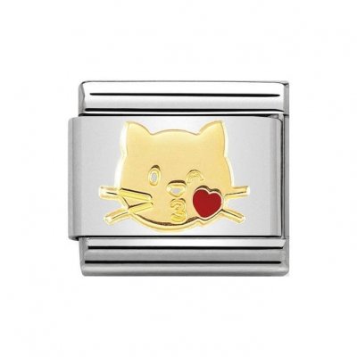 Nomination 18ct Gold & Enamel Cat Kiss Charm.