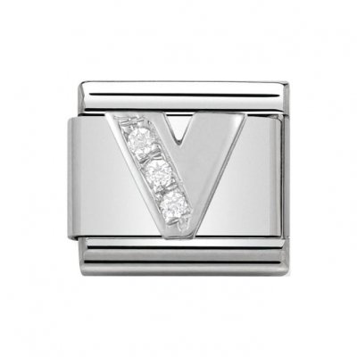 Nomination Silver CZ Initial V Charm.