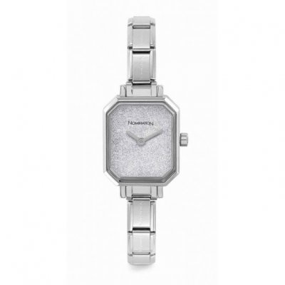 Paris Classic Stainless Steel & Rectangular Silver Glitter Dial Watch