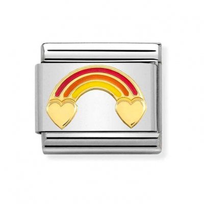 Nomination 18ct Gold & Enamel Rainbow with Hearts Charm.
