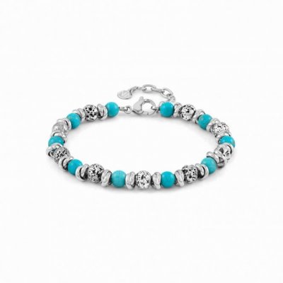 Instinct Vulcano Antiqued Stainless Steel Rings, Turquoise Howlite & Lava Bracelet