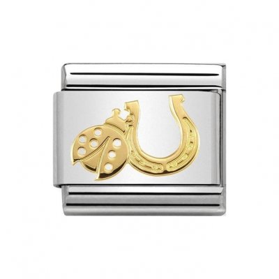 Nomination 18ct Gold Horseshoe & Lady Bug Charm.