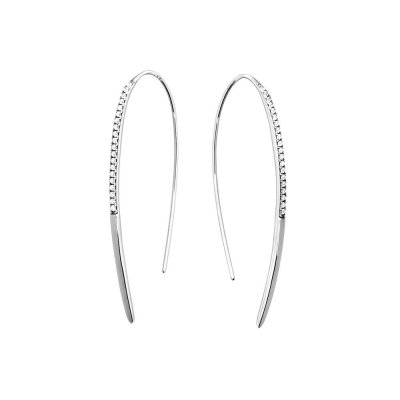 Silver Metropolitan Slim Pave Hook through Earrings