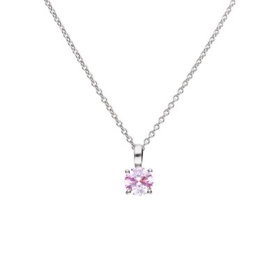 DiamonFire Silver Pink Zirconia Round Solitaire Pendant