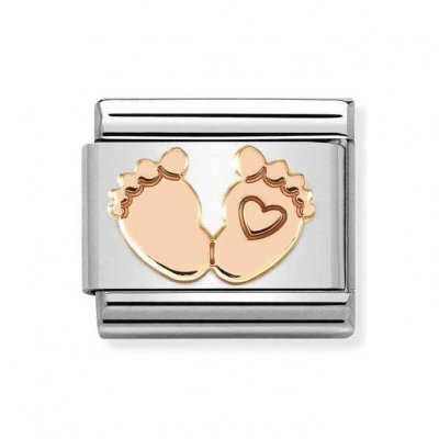 Nomination 9ct Rose Gold Baby Feet with Heart Charm.