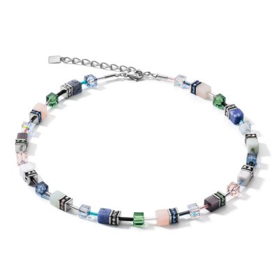 Necklace GeoCUBE® Swarovski® Crystals & Gemstones blue-green